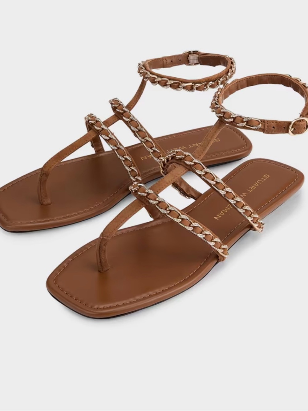 Stuart Weitzman , Soluxe crystal sandalsTan Braided Ankle-Strap Leather Sandals